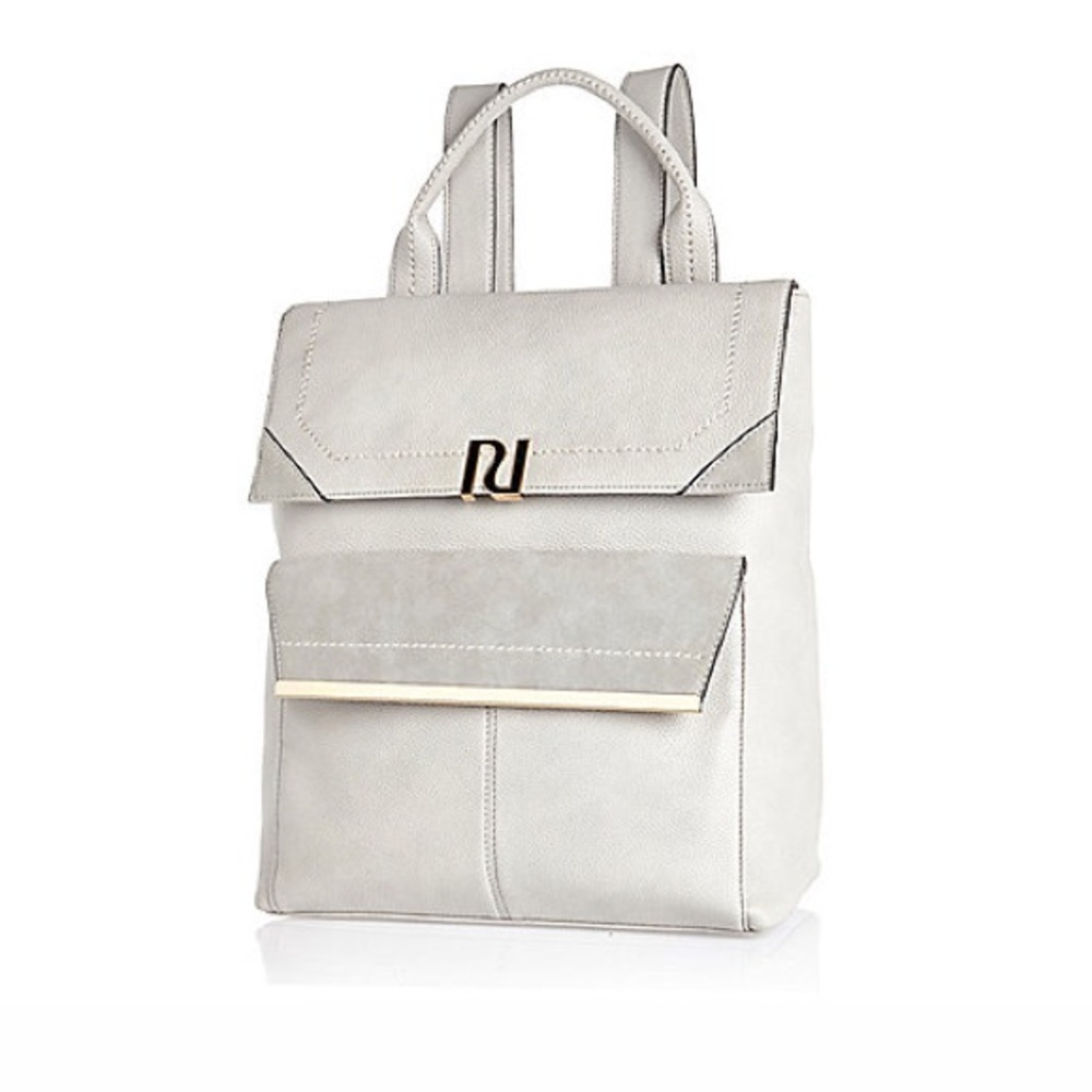 River Island Light Grey Faux Suede Panel Backpack
